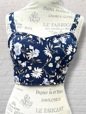 B.O.G. L Navy Floral Bustier Corset Crop Top Festival Concert